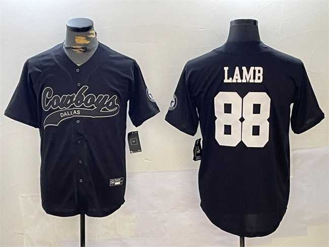 Mens Dallas Cowboys #88 CeeDee Lamb Black With Patch Cool Base Stitched Baseball Jersey1